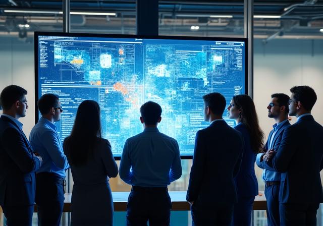 Team of data scientists collaborating on AI models in a modern London office
