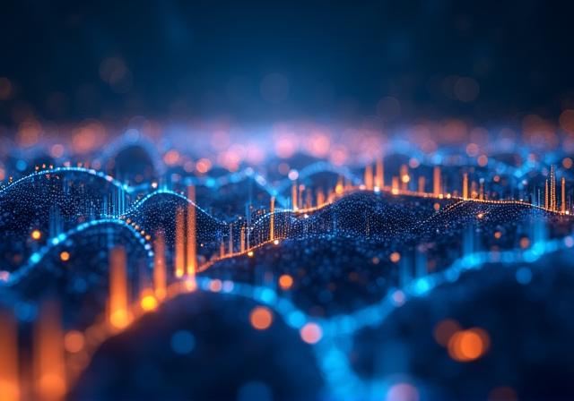 Abstract data visualization showing forward-looking trend lines and AI connections